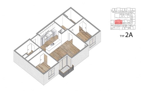 2 Bed + 2 Bath Floor Plan at Lido Apartments - 1532 Brockton Ave, Los Angeles, California